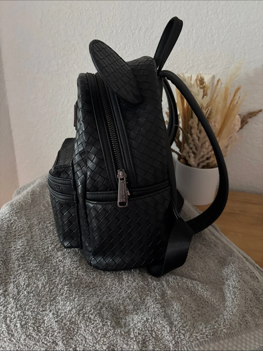 Loungefly Disney parks Black Woven Mickey Ear Mini Backpack